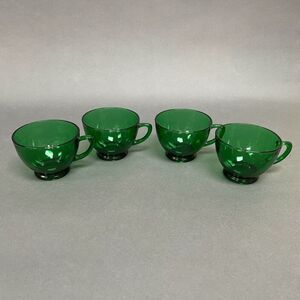 Vtg Fire King Anchor Hocking Punch Bowl Cups Charm Forest Green Glass Lot of 4